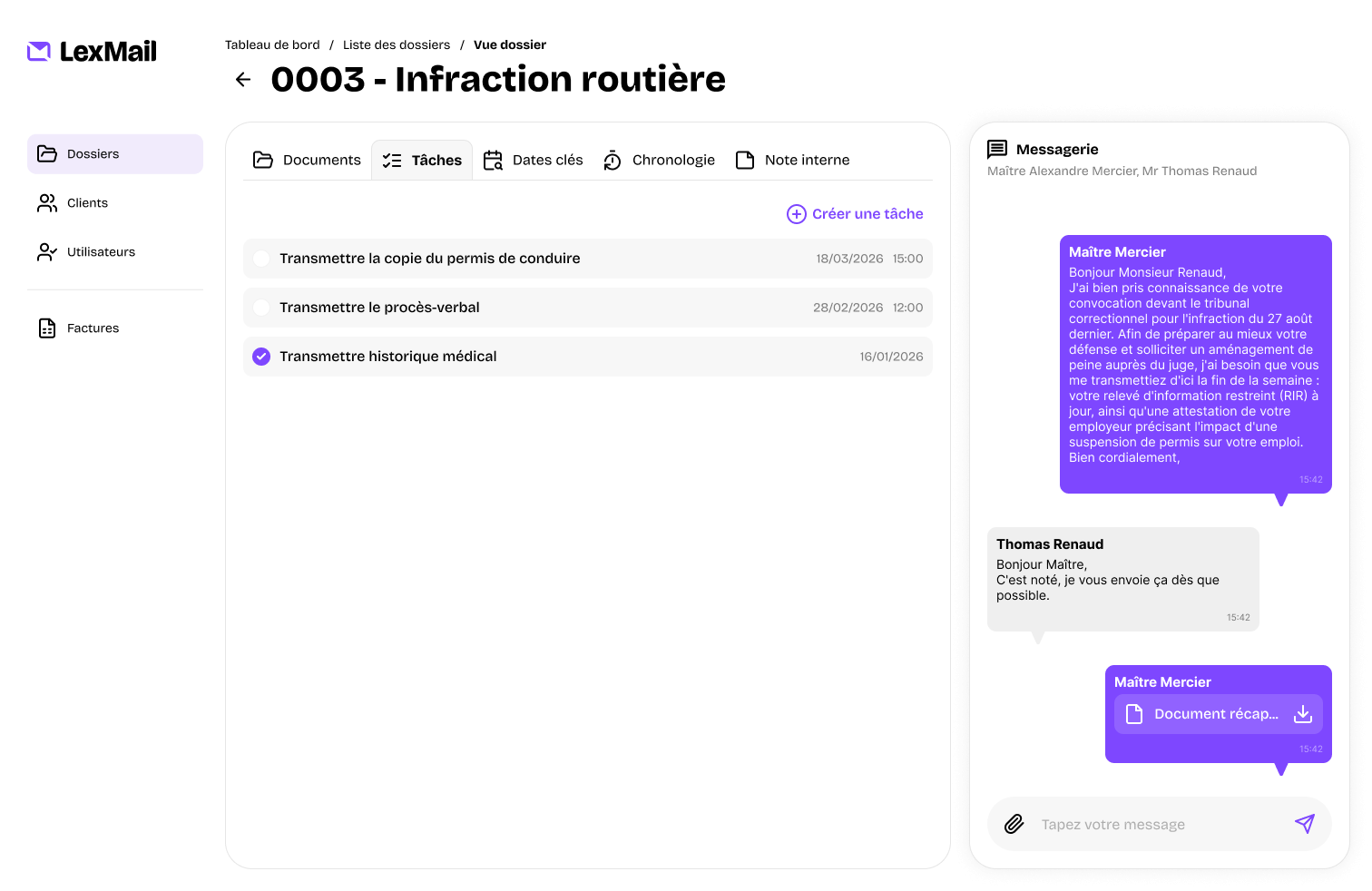 Mockup interface vue des dossiers